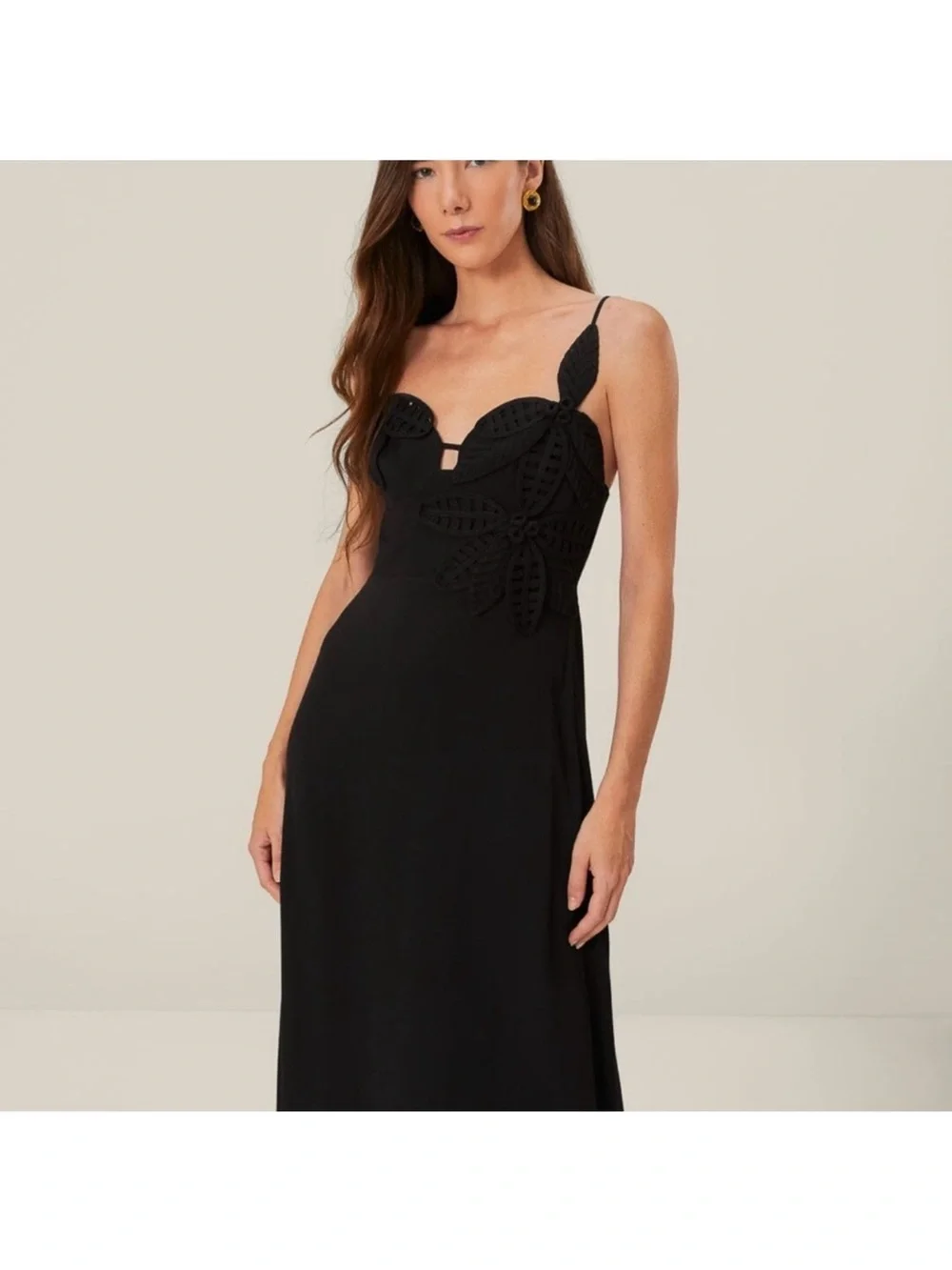 FARM Rio Black Maxi Dress with Crochet Appliqué - Picture 4 of 6